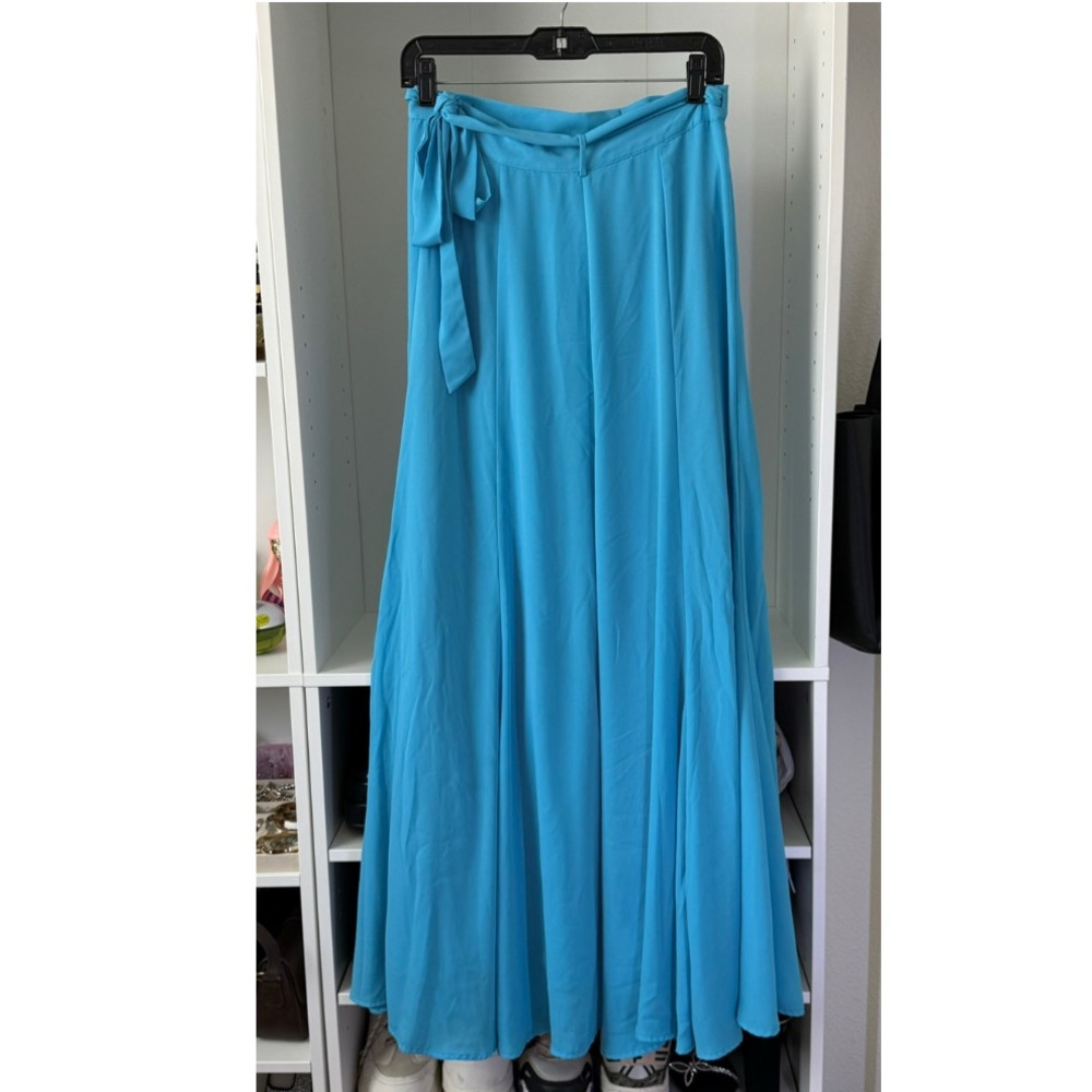 Bright Blue Tie-Waist Wrap Maxi Skirt